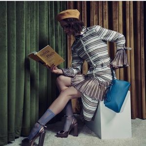 Vivienne Hu Green textured Multi stripe asymmetric ruffle skirt